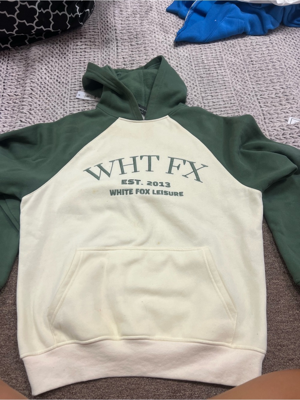 White Fox Boutique Two-Tone Crewneck Hoodie - Cream & Forest Green